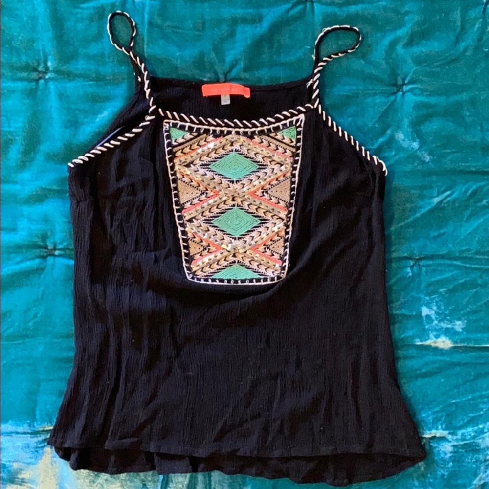 Black embroidered tank.